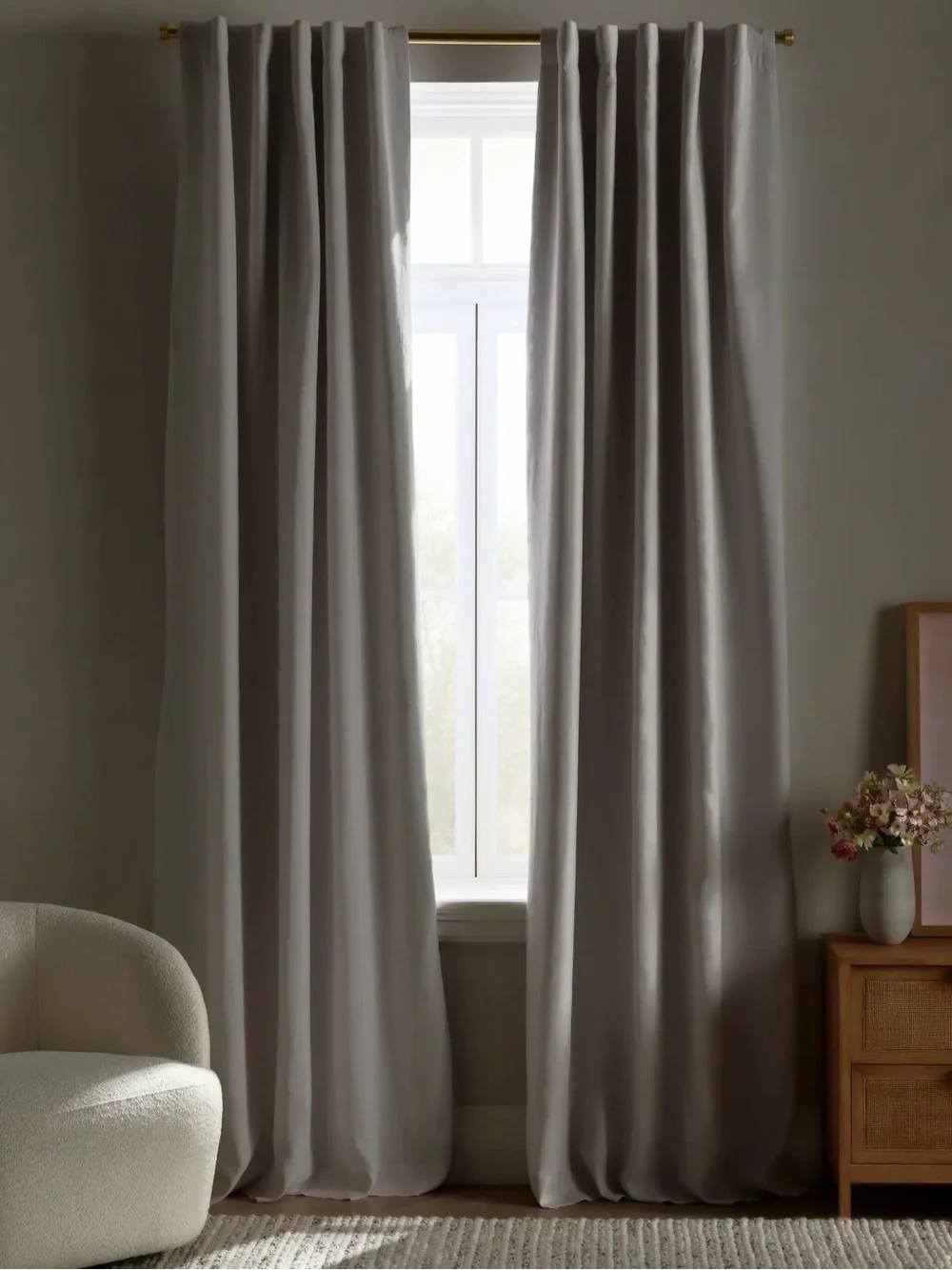 QUINCE Set Of 2 48x108 European Linen True Blackout Curtains Cloud 9271